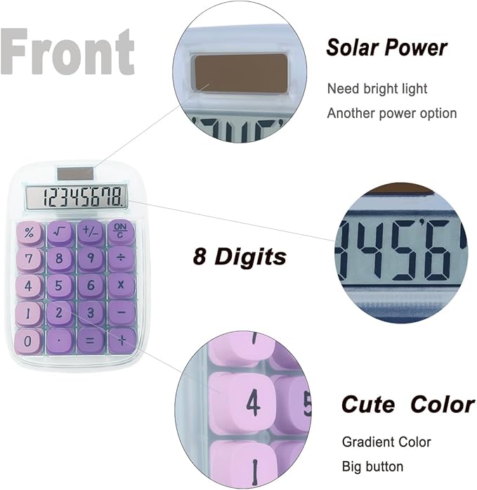 BTSEYAW Mechanical Switch Calculator, Purple Calculator with Large LCD Display 8 Digit Tilt Screen and Big Button for Teachers Students Basic Office (Transparent and Purple)