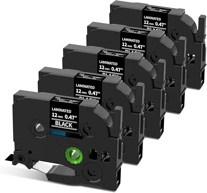 Label Maker Tape TZe-335 Compatible with Brother TZ-335 Laminated White on Black for Brother P Touch PTD210 PTH110 PTD600 PT-123PC PT-P700 Label Maker, 12mm 0.47 Inch, 5Pk