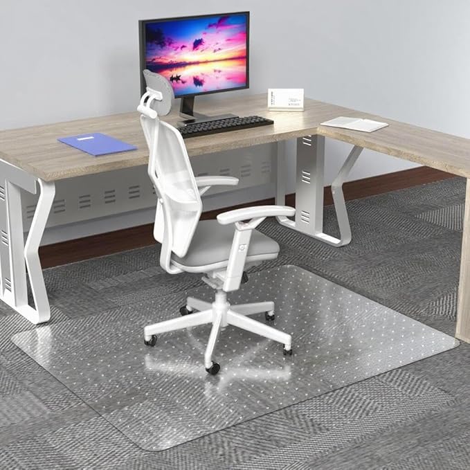HOMEK Office Chair Mat for Low Pile Carpet, 48” x 36” Transparent Office Desk Chair Mat for Carpeted Floors, Studded Carpet Floors Protector Mat for Home & Offices