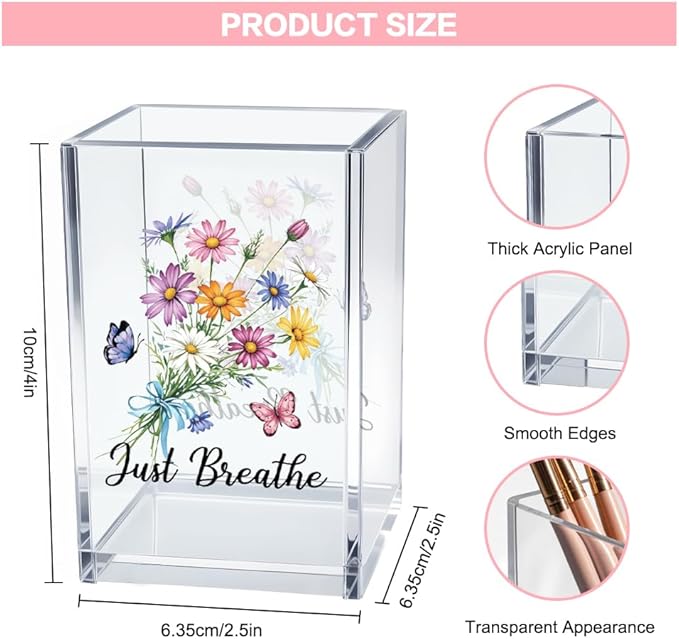 Vgrti Just Breathe Acrylic Cosmetic Pencil Pen Holder Cup, Hope Inspirational Makeup Brush Organizer Holder, Women Faith Gifts, Encouragement Gifts for Women Mom Daughter Sister Friend Yoga Teacher