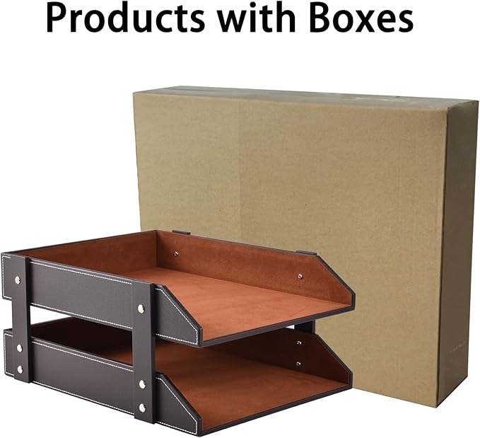 XNONE Leather Desk Organizer,2-Tier Stackable Letter Tray Holder,Office Supplies Desktop Storage Box for Document,Stationery,Magazines,Newspapers,Letters and Other Home Office Paper Sundries,Coffee