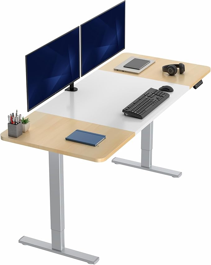 VIVO Electric 71 x 30 in Standing Desk, Memory Height Adjustment, 1B Series, Holds 220 lbs, White and Light Wood, Top Gray Frame, DESK-KIT-1G7WC