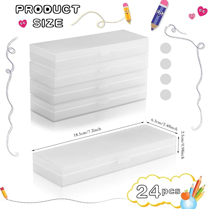 Fainne 24 Pcs Plastic Pencil Case Bulk Pencil Boxes Plastic Stationery Case Frosted Pen Box Pen Holder with Hinged Lid Snap Closure for Office(Single Layer,White,7.09 x 2.36 x 0.98 Inch)