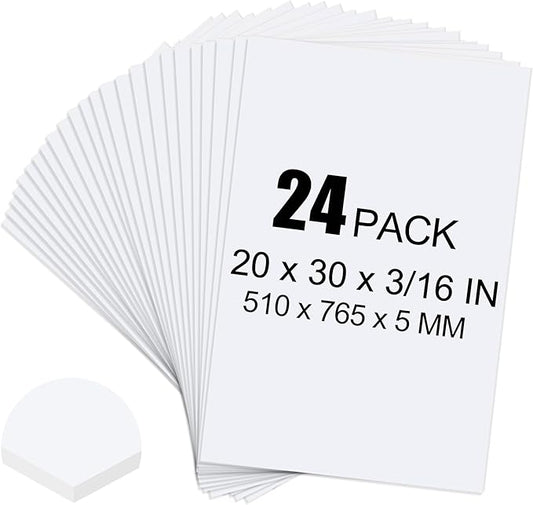 ToLanbbt 24 Pack White Foam Board, 20 x 30 x 3/16" Thick Foam Core Acid Free Poster Foamboard for Art Craft Projects, Painting, Displaying, Signage, Wedding, School