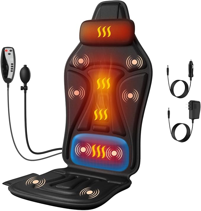 Vibration Back Massager for Chair with Heat, Massage Chair Heating Pad with Lumbar Traction, Seat Massager for Seniors, Office Workers & Family, Fatigue & Pain Relief in Office, Home & Travel