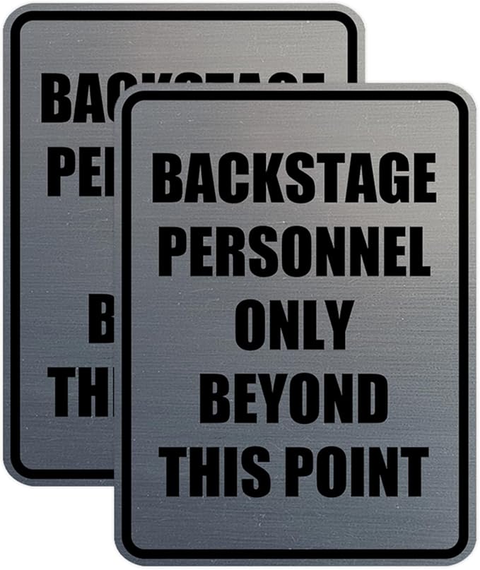 Portrait Round Backstage Personnel Only Beyond This Point Door or Wall Sign Easy Installation | Music | Concert | Festivals Sign (Brushed Silver) - Large (2 Pack)