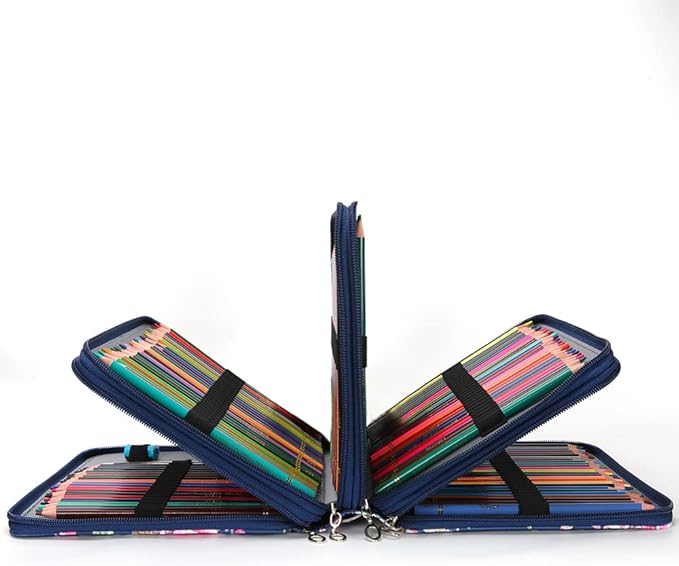 Vomgomfom Colored Pencil Case - 200 Slot Pencil Holder with Zipper Closure, Twill Fabric Large Capacity Pencil Case for Watercolor Pens or Markers, Artist Organizer (Blue Rose)