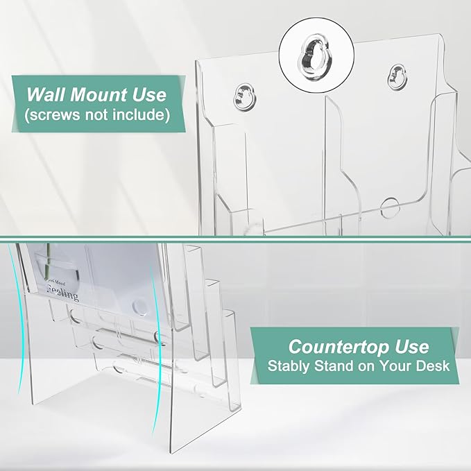 Argvey Acrylic Brochure Holder 8.5 x 11 inches, 4 Tier Clear Brochure Display Stand with Removable Divider for Trifold 4 Inches Wide Pamphlet, Plastic Flyer Holder for Magazine, Literature, Booklet