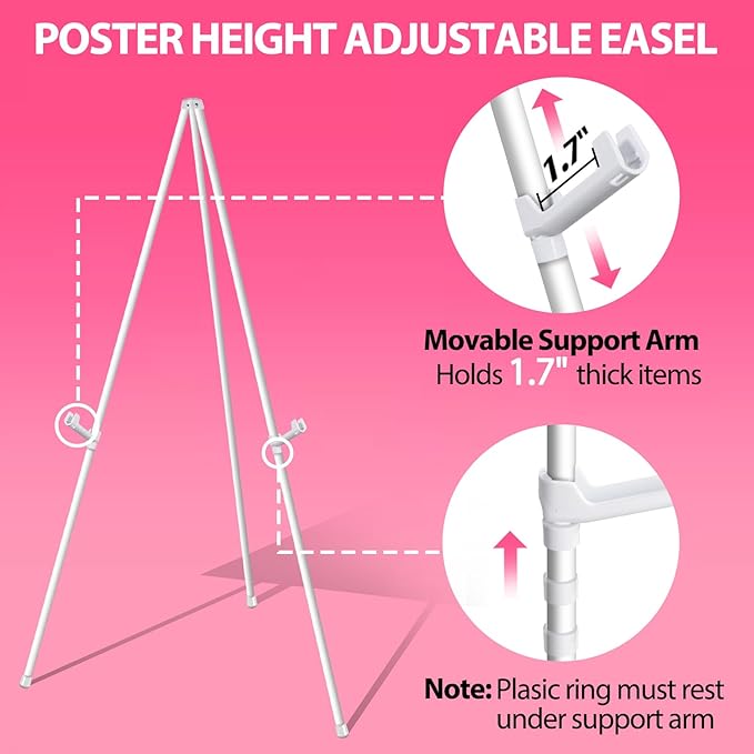 VAIIGO 63" White Easel Stand for Wedding Sign Poster Display Easel Folding Art Easel for Floor Adjustable Metal Easel Instant Tripod Easel for Display Painting Wedding Shower Sign Easel, 1Pack
