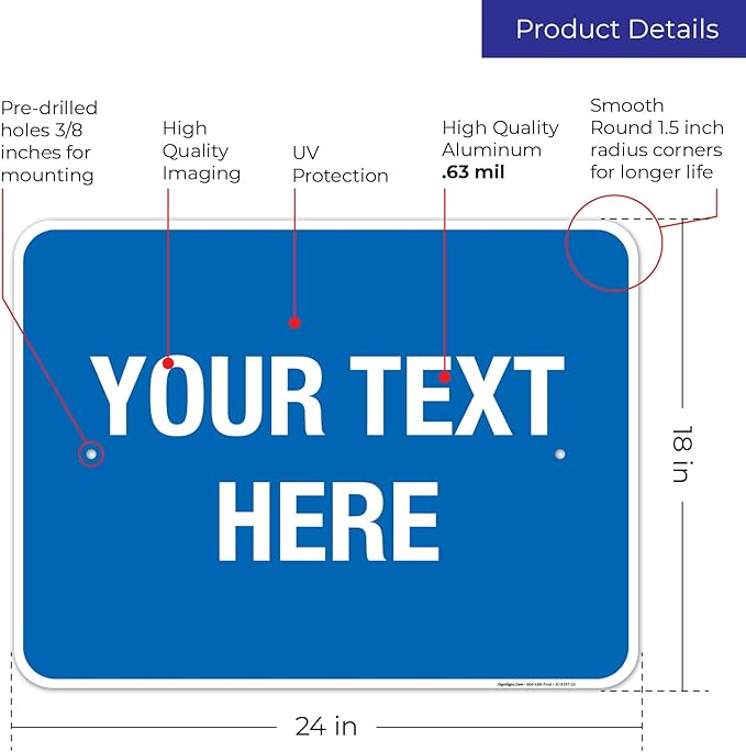 Personalized Custom Blue Background Customize for Office, Business, Workplace, Home, Airbnb, Delivery Sign, 18x24 Inches, Rust Free .063 Aluminum, Fade Resistant, Made in USA by Sigo Signs