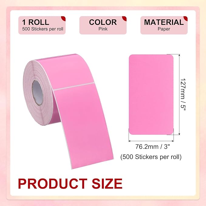PATIKIL 3 x 5 Inch Rectangle Inventory Color Coding Labels 1 Roll, Square Self-Adhesive Inventory Label Stickers for Office Home Organization Name Tags, 500 Per Roll, Pink