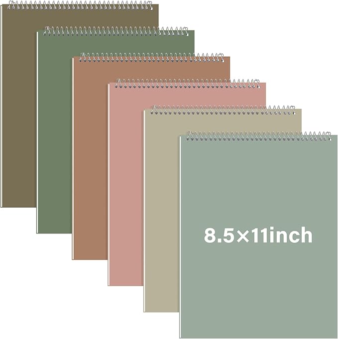 Maitys 6 Pcs Legal Pad Steno Spiral Notebook 8.5" x 11" Top Bound Spiral Pads Hard Cover College Ruled Notepad 70 Sheet Pad for School Office University Home(Stylish Color,Classic Style)