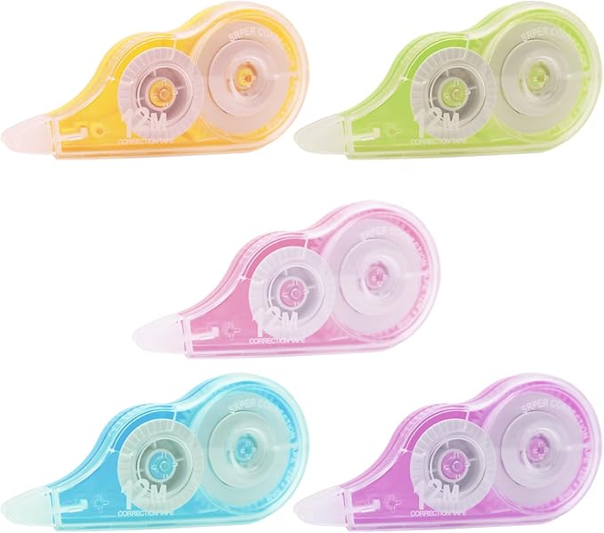 Tramboo 5 Pcs 39.4 Ft Colorful Correction Tape, White Wrong Out Tape Roller Bulk for Noting, Teacher Supplies, School, Office and Home (5 Colors)