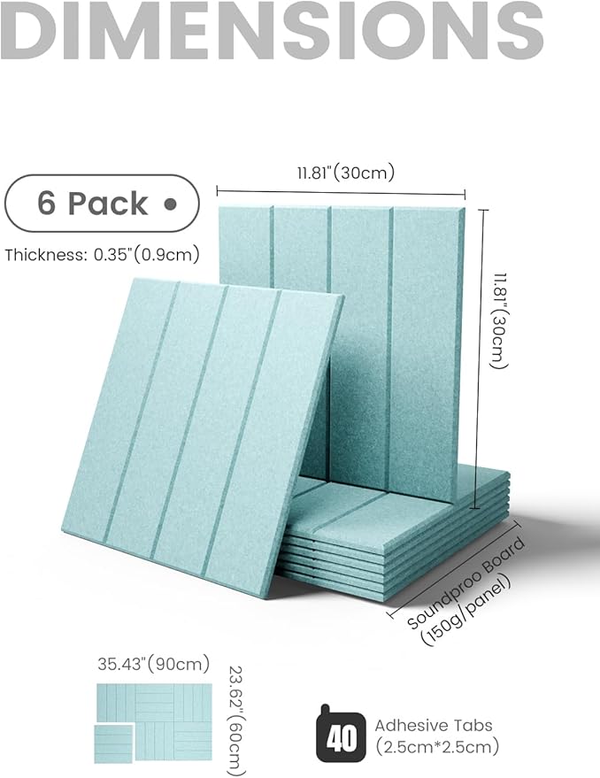 Large Felt Bulletin Board 36"x24" Cork Board Alternative - 6 Pack with 40 Safe Removable Adhesive Tabs, Cork Boards for Walls for Home Office Classroom Pin Board-Seafoam Blue