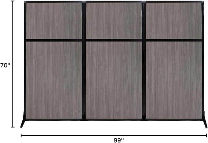 Versare Workstation Partition | Portable Wall Divider | Modern Office Cubicle | Free Standing Privacy Screen | Flexible Work Space | 99" x 70" Gray Elm Wood Grain Panels No Window