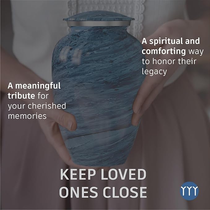 Handcrafted Urn for Ashes Adult Male and Female - Cremation Urns for Human Ashes Adult Man and Woman - Decorative Funeral Urns - Memorial Urn with Artistic Teal- Includes Velvet Bag - Large