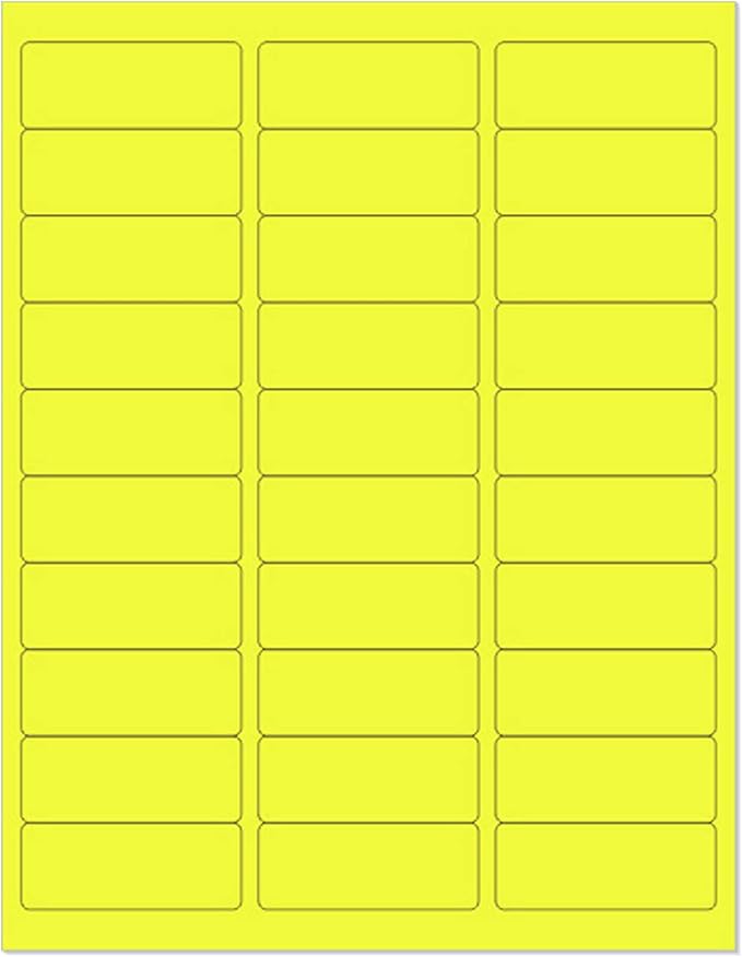 NextDayLabels - 8-1/2 x 11" Neon Color High Light Fluorescent Labels for Laser & Inkjet Printer (Yellow Fluorescent, 1" x 2-5/8" - 30 Per Page | 3000 Labels)