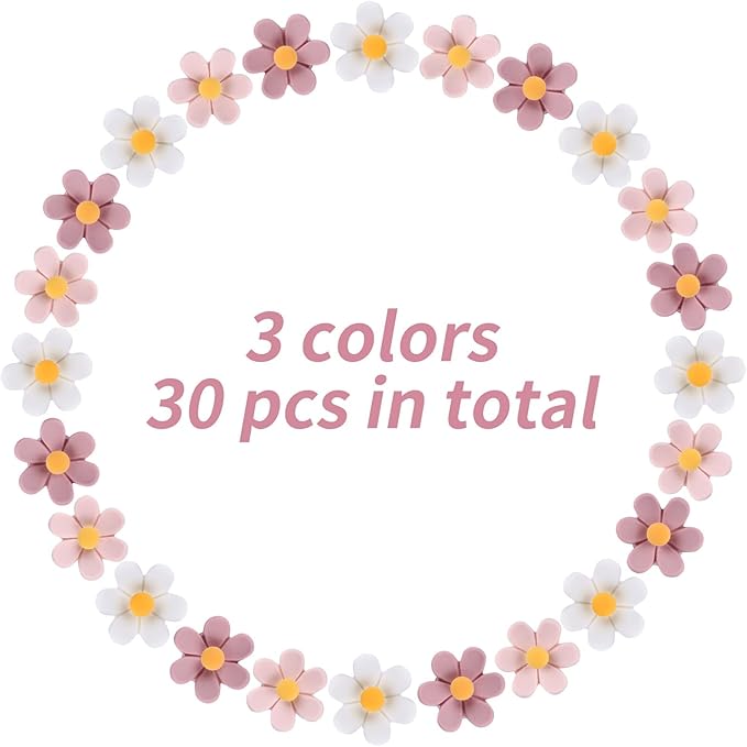 wusuowea Flower Push Pins, 30pcs Pins for Cork Board Pink Decorative Thumb Tacks Cute Fun Photo Wall, Feature Map, Bulletin Board, Office or Home