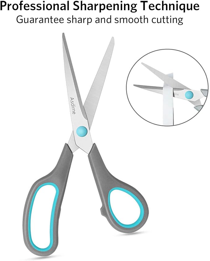Asdirne Scissors Set of 4, Premium Stainless Steel Razor Blades, Ergonomic Semi-Soft Rubber Grip, Suitable for School, Office and Family Daily Use, 9.6''/8.5''/6.4"/5.4", Blue&Gray