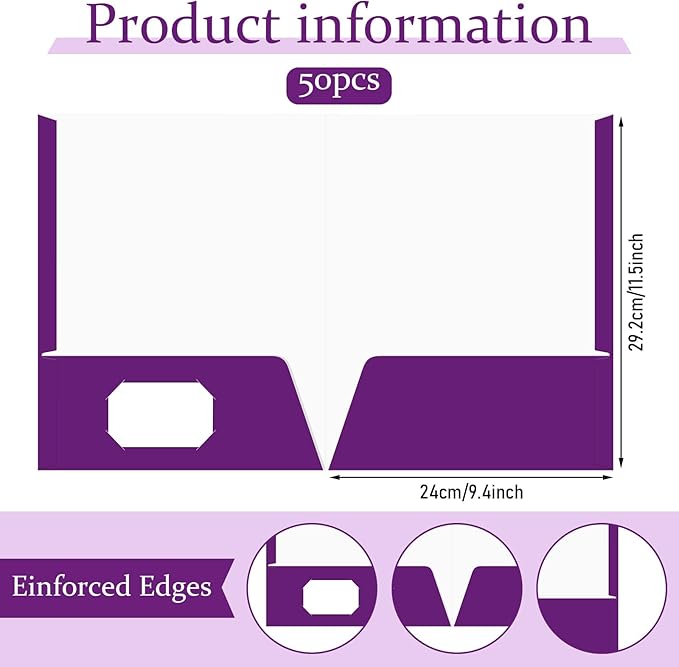 Jutom 50 Pcs 2 Pocket Glossy Paper Folders Glossy Paper Laminated Portfolios, Letter Size, Presentation Folders with Pockets for Office Teacher Worker Supplies(Purple Color)