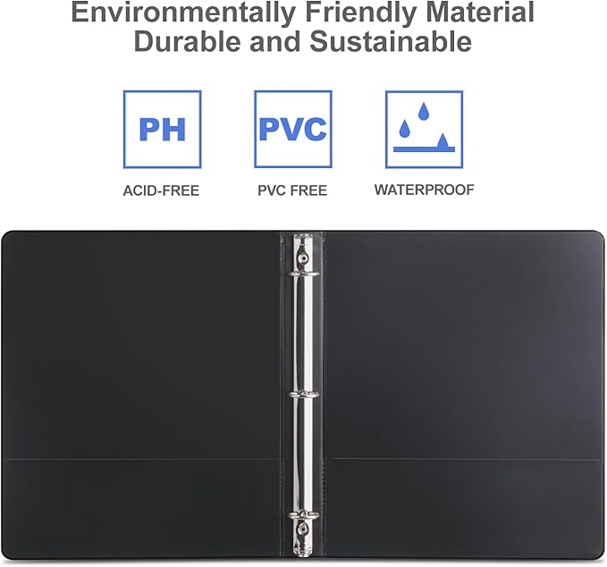 3 Ring Binder 1/2 Inch, ViVin Sturdy 0.5"-Round Ring Binder with 2 Interior Pockets, Clear View Cover, PVC-Free, Fits 100 Sheets of 8.5'' x 11'' Paper, Office Home School (12 Pack, Black)