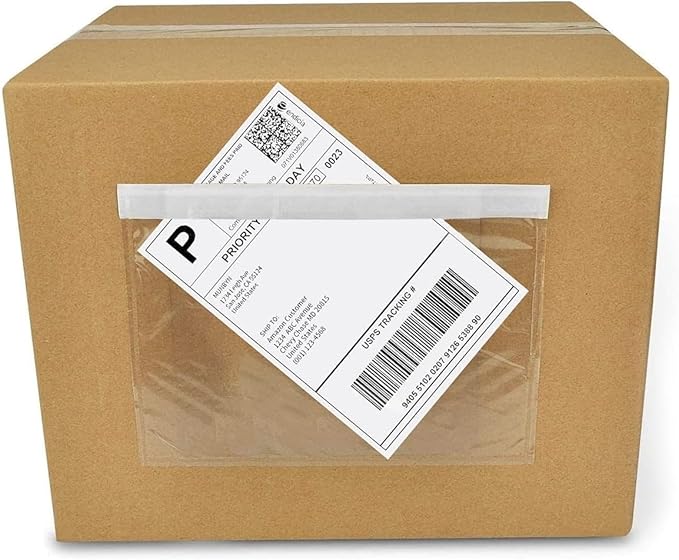 Shipping Labels Sleeves, Packing Slip Envelope Pouches 7.5" x 5.5" Packing List Mailing Envelopes with Clear Self-Adhesive (50 Pack)