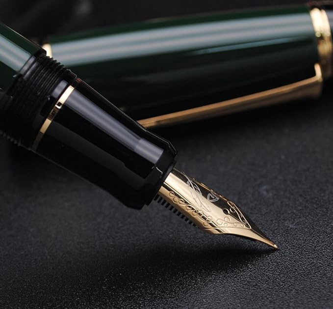 xixixiaozhu Metal Big Fountain Pen Set Medium Nib 0.7mm, Includes Ink Refill Converter, 5 Ink Cartridges & Gift Box (Medium Nib 0.7mm, Green)