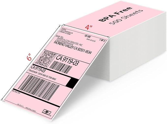 JADENS 4X6 Thermal Direct Shipping Label Compatible with JADENS MUNBYN, IDPRT, Rollo, Postage Label Paper for Small Businesses, 250 Labels/Pack, Pink