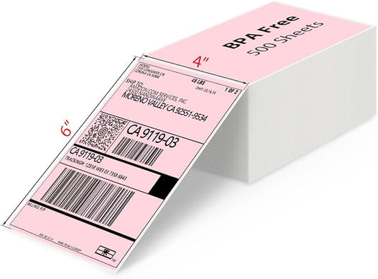 JADENS 4X6 Thermal Direct Shipping Label Compatible with JADENS MUNBYN, IDPRT, Rollo, Postage Label Paper for Small Businesses, 250 Labels/Pack, Pink