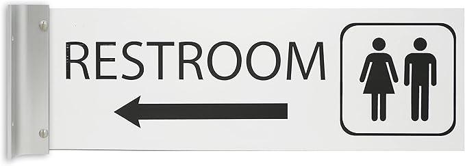 ALPHA DOG SIGNS Corridor Projecting Hallway Bathroom Sign, Left Arrow, 4"x12" Double Sided, Indoor/Outdoor, Easy Install, Durable Business Wayfinding Plaque, USA-Made (White)