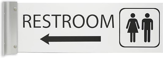 ALPHA DOG SIGNS Corridor Projecting Hallway Bathroom Sign, Left Arrow, 4"x12" Double Sided, Indoor/Outdoor, Easy Install, Durable Business Wayfinding Plaque, USA-Made (White)
