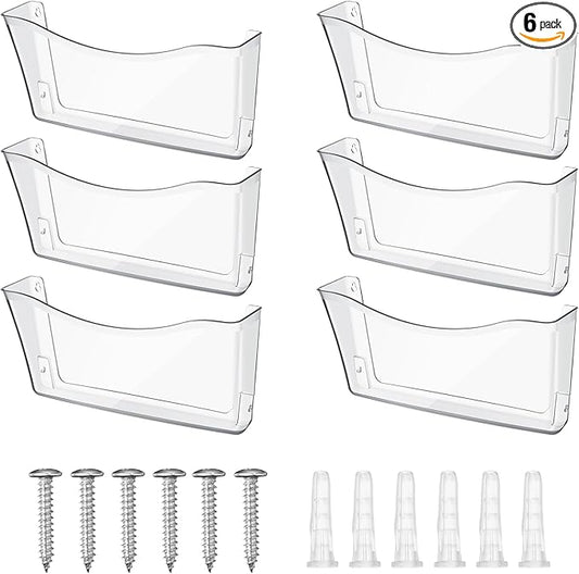Colarr 6 Pack Expandable Pocket Wall File Holder Plastic Hanging Wall Organizer Space Saving Wallmount File Holder for Office Mail Letter Magazine(Clear)