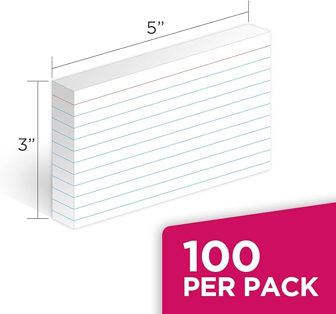 KAISA Lined Index Card 3"x5" Index Cards Flashcards, 300 Count Ruled on Front, Blank on Back Index Cards, White 3 pack of 100 Shrink