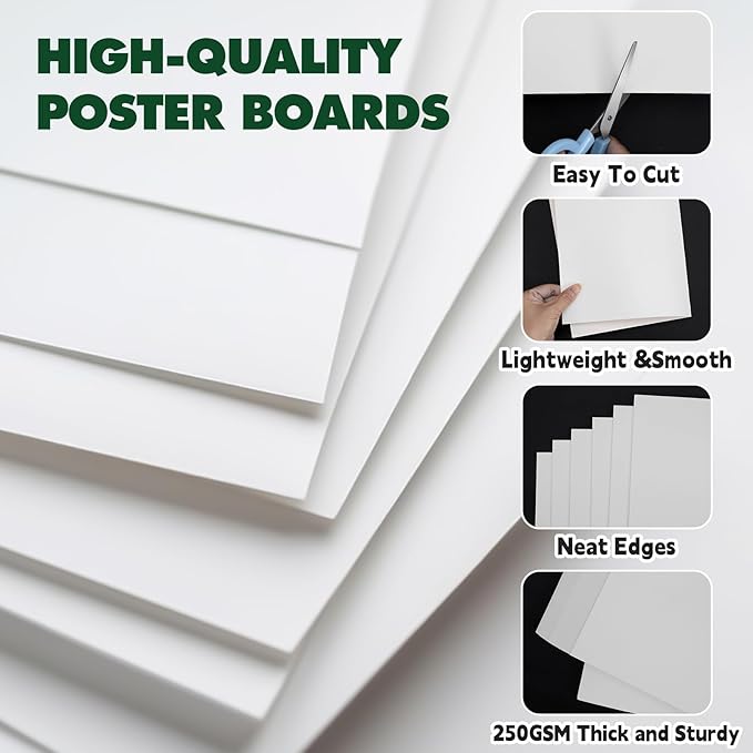 TUXIYA 200 Pack White Poster Board,11" x 14" White Poster Paper Bulk,250GSM/92LB Heavy-Weight Blank Poster Board for Arts,Craft,Projects Presentations,Drawing Scrapbooking