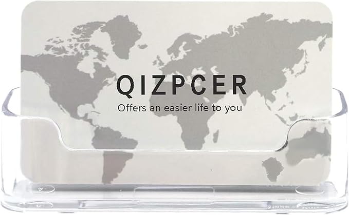 Qizpcer 4 Pack Clear Plastic Business Card Holder,Acrylic Business Card Display for Desk Business Card Stand