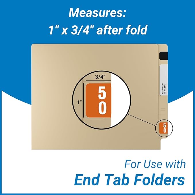 Doctor Stuff - File Folder Labels, Terminal Digit Filing, Consecutive Double Digit Numbers 50-59, Compatible with SMEAD DDS - SMDM Series Chart Stickers, Brown, 1" x 1-1/2", 500/Roll