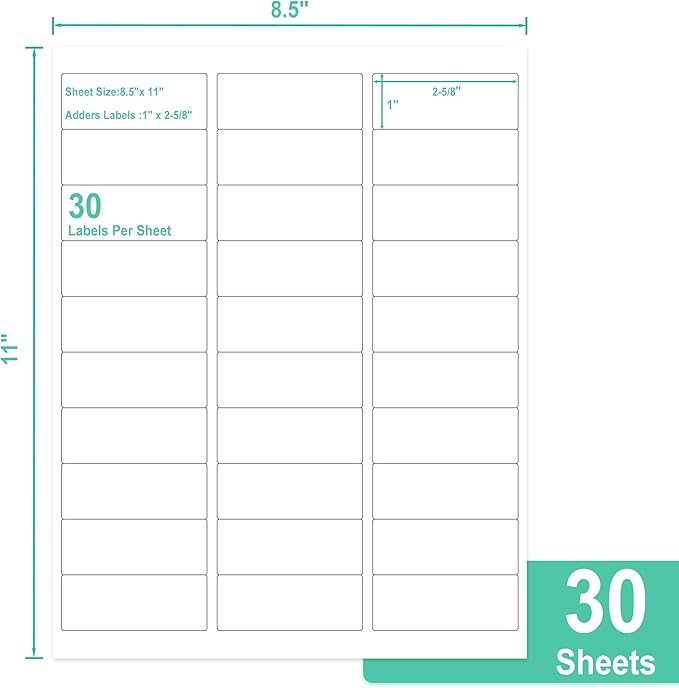 L LIKED Printable Address Labels, 1" x 2-5/8", 900 Labels, 30 per Sheet, Mailing Labels for Envelopes (30 Sheets)