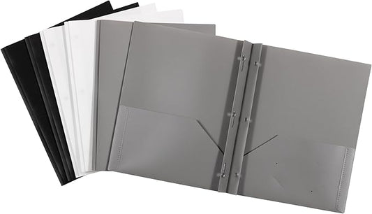 JAM PAPER Plastic Color POP Folders - 2 Pocket Durable Folders with Metal Prongs Fastener Clasps - Assorted Business Colors - 6/Pack