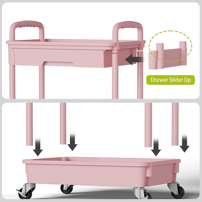 Sorgion 5 Tier Rolling Cart Organizer,Bathroom Cart Organizers with Wheels Laundry Room Organization Mobile Shelving Unit Utility Cart Storage Shelves Multi-Functional for Office, Home(Pink)