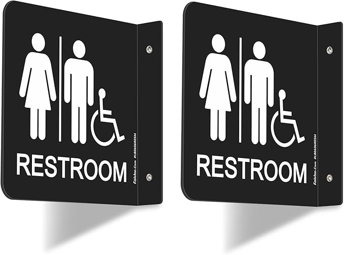 Faittoo Restroom Sign, Bathroom Signs, (2 Pack) 6 x 6 Inches Acrylic Sign, for Office or Business Bathroom and Toilet Door or Wall Decor, Indoor Outdoor Use (Men and women with Handicap)