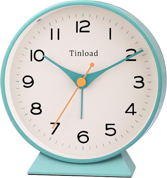 Tinload 4.5" Battery Operated Retro Analog Alarm Clock, Small Silent Bedside Desk Clock,Lighted on Demand, Battery Operated, Snooze, for Living Room, Bedroom, Bedside, Desk(Green)