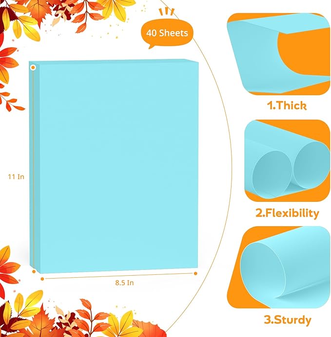 Light Blue Cardstock 8.5" x 11 ",Cardstock Paper,Colored Paper,40 Sheets Blue Card Stock for Party, Invitations, Art, Drawing, Menus, DIY Cards, Tags, Crafts Certificates, School, Office Printing