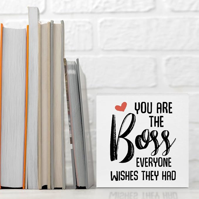 Boss Gifts for Women Man Leadership Gifts, Thank You Gifts Office Decor Inspirational Wooden Box Sign, Home Farmhouse Table Shelf Desk Decor Accessories, Supervisor Farewell Gifts for Manager Boss
