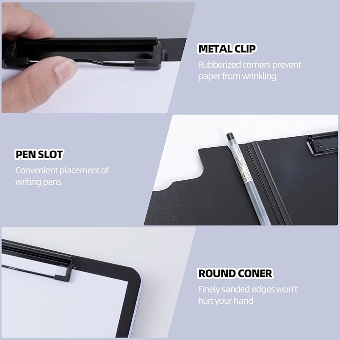 FRETONBA Clipboard Folder, 2 Pcs A4 Foldable Clipboard with Horizontal and Vertical Double Metal Clips, 360 Degree Foldable Binder Clipboards with Pen Holder, File Cover Work Folder Clipboards, Purple