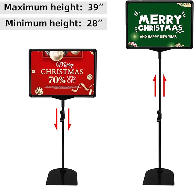 Sign Holder, Sign Stand with Adjustable Height Snap Open, Reusable Sign Holder 8.5x11 Inch, Vertical and Horizontal View Sign Holder Stand (Black, 4 Pack)