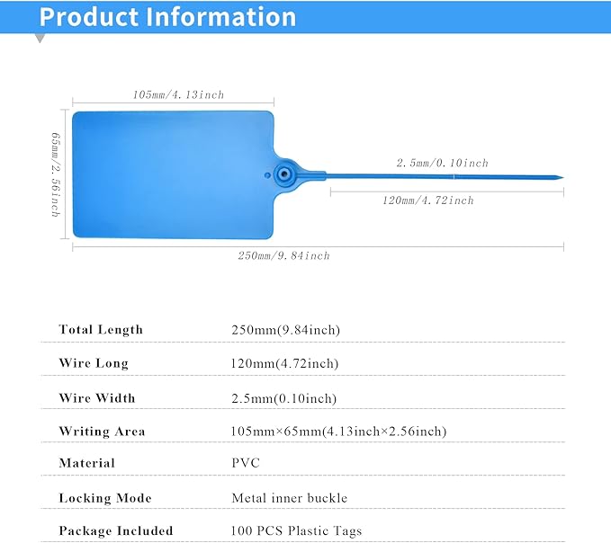 100 Plastic Shipping Tags - Waterproof, Writable, Hanging Tags with One Marker Pen (Navy Blue)