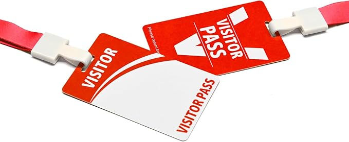Visitor Badge Lanyards Volunteer Badge Holder with Clips (25 pcs) - Reusable Temporary ID Pass for Office, School, Events PVC Plastic Security Cards for Exhibition Guest by OSTENBIG (Red)