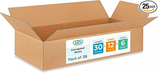 Large Shipping & Moving Boxes 30"L x 12"W x 6"H (25-Pack) - Extra Strength 200 lb vs Regular - Corrugated Durable Cardboard Boxes - Large Shipping Box - Corrugated Cardboard Box by IDL Packaging