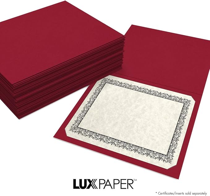 LUXPaper 9.5" x 12" Certificate Holders | Burgundy Linen | 100lb. Cover | 50 Qty