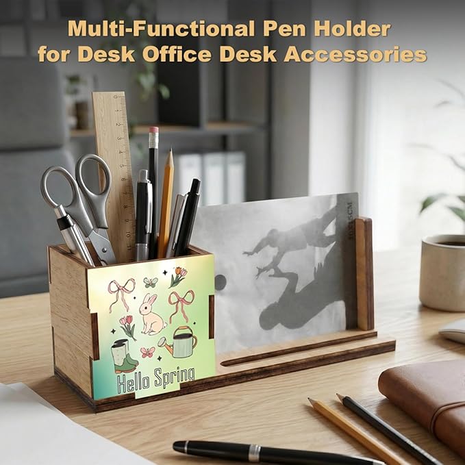 ZXAZXA Pen Holder for Desk Office Desk Accessories Multi-functional Office Pen Holders Hello Spring Desk Pencil Holders Gifts for Women Men Coworkers Friends Employee Teacher